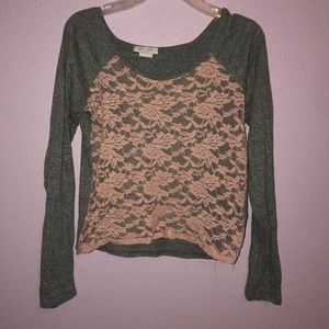 Grey lace front long sleeve